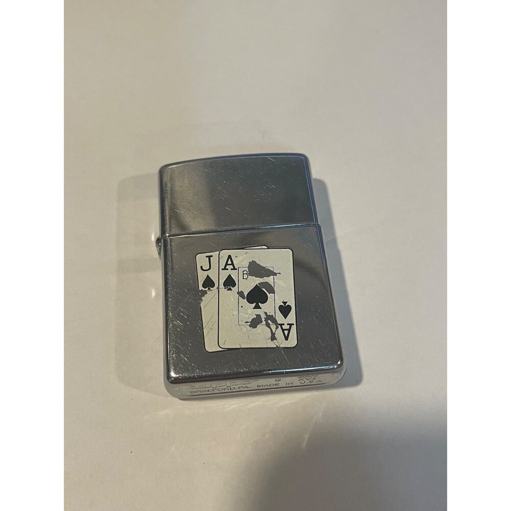Vintage Zippo G XVI 2000 Chrome Playing Cards Blackjack Ace Jack Spades Lighter